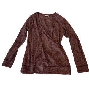 Reborn J Faux Wrap Front Pink and Black Burnout Long Sleeve Top Size Large